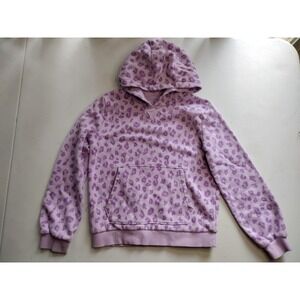 Kiabi Girls Purple Leopard‎ Print Pullover Hoodie Fleece Lined Size 10